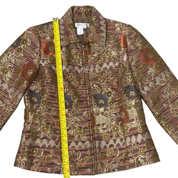 Coldwater Creek Sz SM Gold Banded Tapestry Lined Beautiful Art Blazer Jacket Lux - Picture 3 of 9